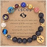 Bolinailo Zodiac Beaded Bracelets for Women, 12 Constellations Crystal Stone Bracelet for Birthday Zodiac Gifts, 18k Gold Constellation Charm Bracelet Jewellery