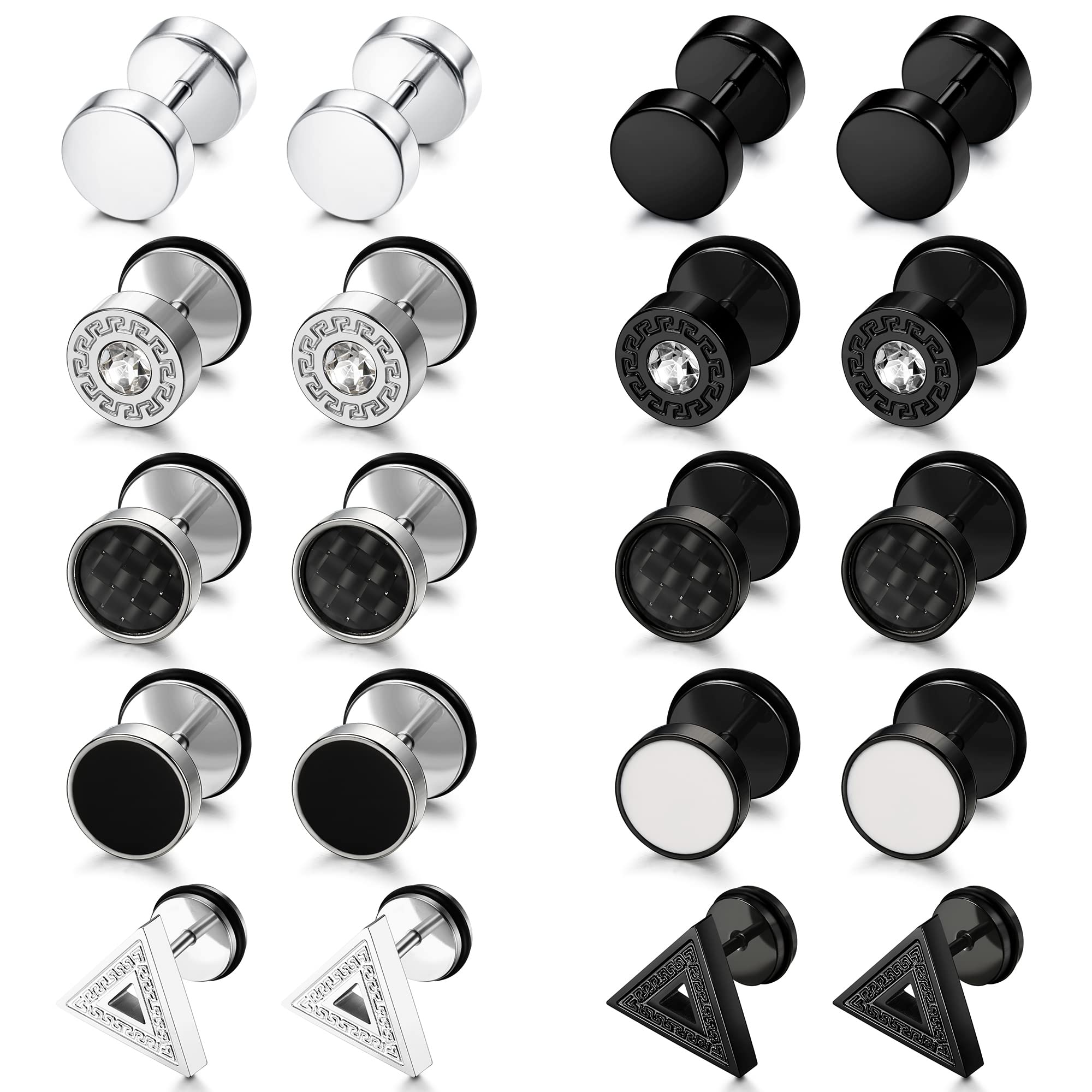 KALVICA 10 Pairs of Stainless Steel Earrings Men and Women Black Earrings Hypoallergenic Round Earrings Unisex Huggie Pierced Earrings Personalized Earrings Silver Black