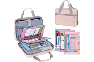 Yarwo 2026 Upgraded Zipper Binder with 3 Pencil Pouches, Small File Organizer with Multiple Pockets & Padded Sleeve Fits 12.9” iPad and Stationery for School, Office, Work, Pink