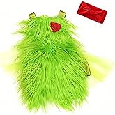 Toulite Green Christmas Baby Costume Christmas Baby Outfit Green Furry Xmas Toddler Girl Outfits Fur Romper Red Headband