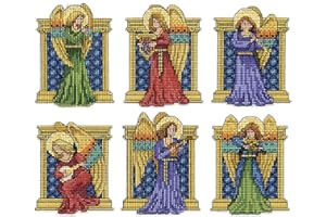 Design Works Crafts Medieval Angels Counted Cross Stitch Ornament Kit, Red, Blue, Green, Gold and More (Mixed)