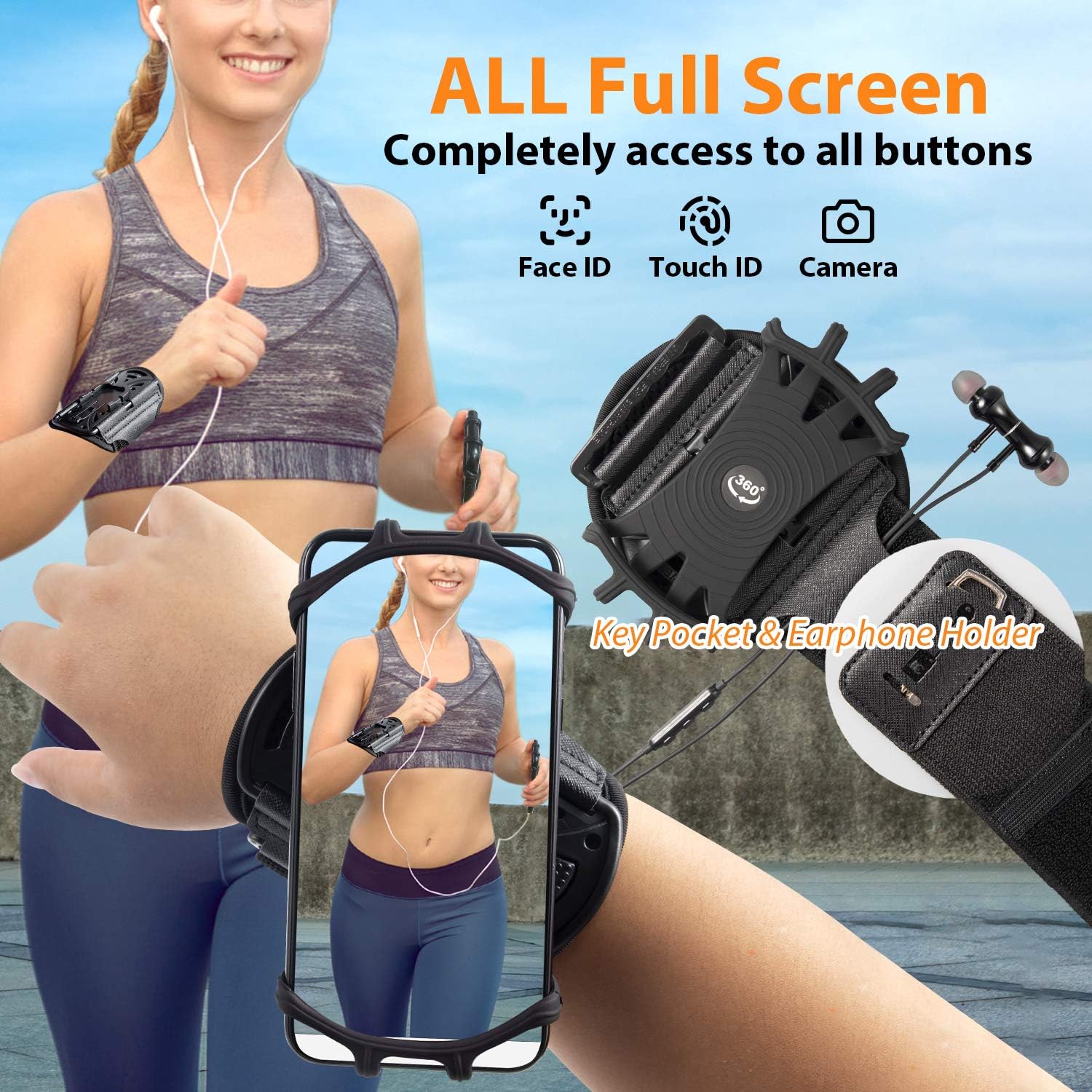 HLOMOM Running Phone Holder,Sports Phone Wristband 360° Rotation & Detachable for iPhone 17/16/15/14/13 Pro/12 Pro/11Pro Max/XS/XR/8/7/6s Plus - Image 5