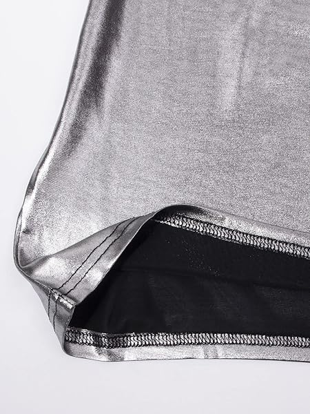 SOLY HUX WOMEN’S ONE SHOULDER METALLIC BODYCON MINI DRESS SLEEVELESS SEXY CLUB PARTY TANK DRESSES PLAIN SILVER L