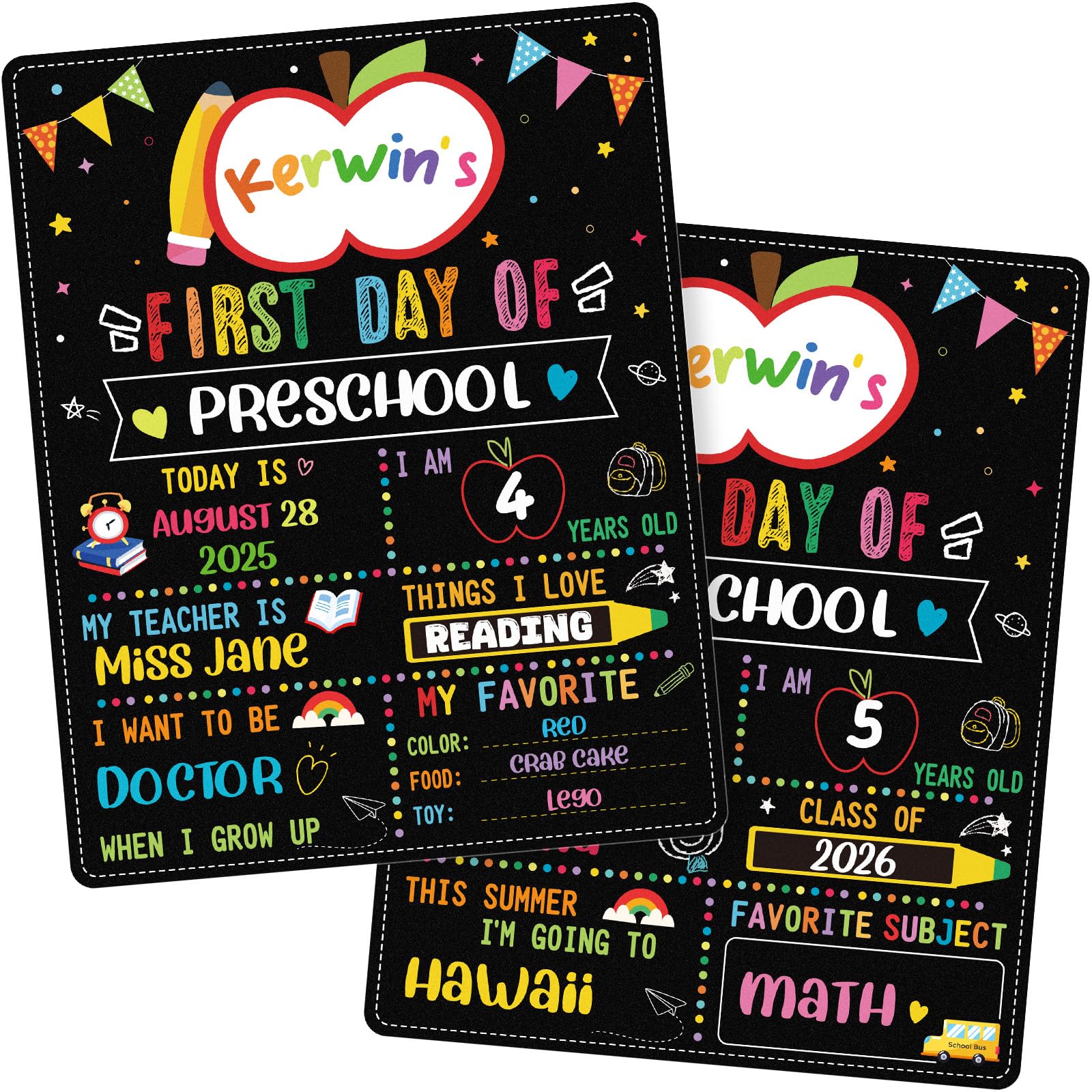 Photo 1 of FaCraft First Day of School Sign Board - 11"×14" Double Sided First & Last Day of Preschool Pre-K Kindergarten Chalkboard Reusable and Erasable Sign Photo Prop Gift for Kids Boys Girls Back to School

