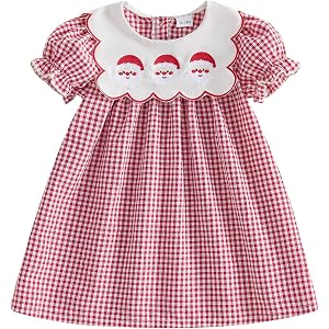 Toddler baby girl Christmas dress Puff Sleeve Santa Dresses Xmas Clothes | 1-5Y Kids Christmas Dress,Short Bubble Sleeve, Pla