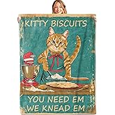 MIEPOS Funny Biscuits Cat Throw Blanket, 50x60in, Soft, Lightweight Flannel,Retro Baking Theme Orange Tabby Kitten Blankets, Gifts for Women, for Home Living Room Decor