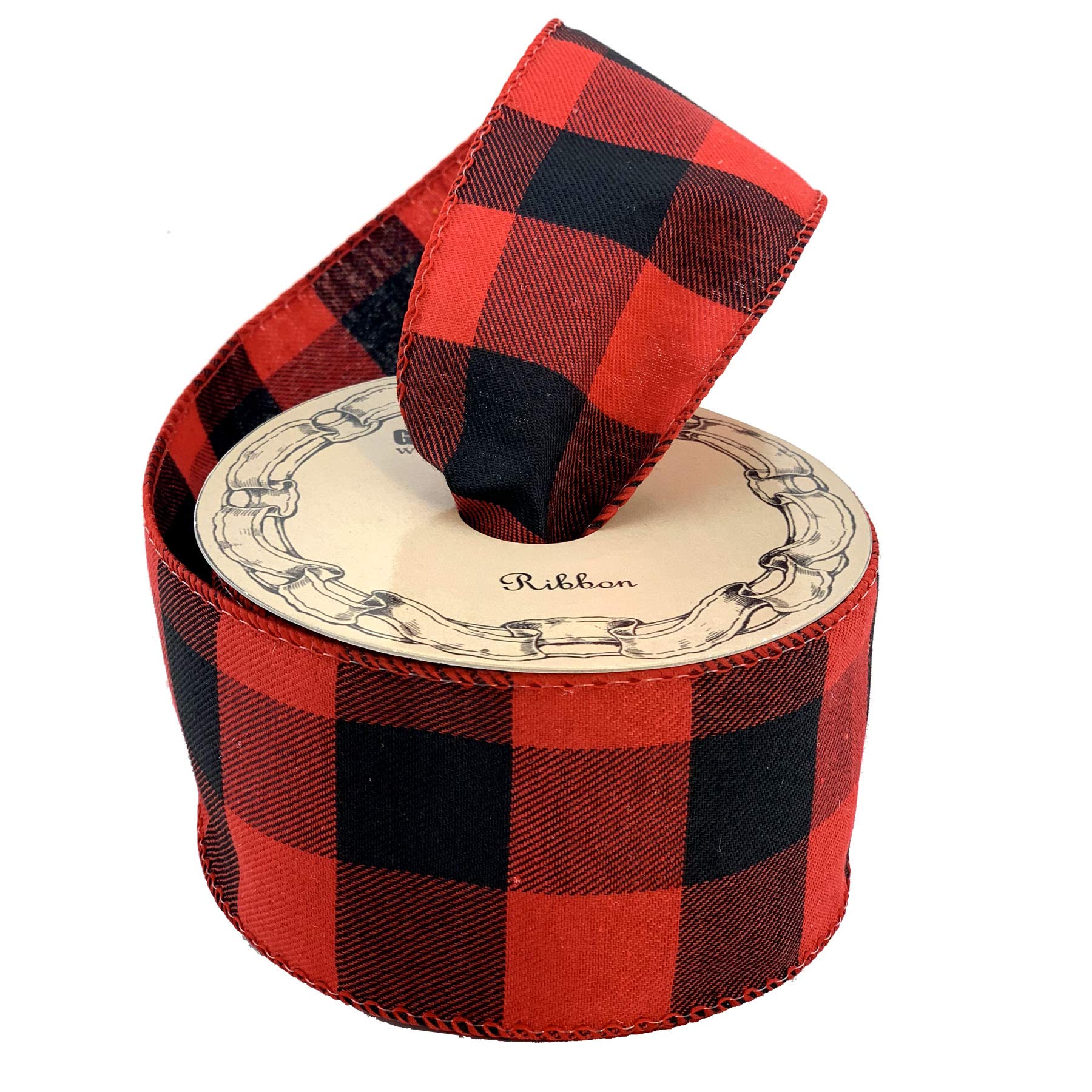 Red Black Buffalo Plaid Ribbon - 6 cm x 10 Meters, Wired Edge, Christmas Tree Ribbon, Checkered, Wreath, Garlands, Gift Bow, Swag, Bows, Gift Basket, Birthday, Valentine's Day