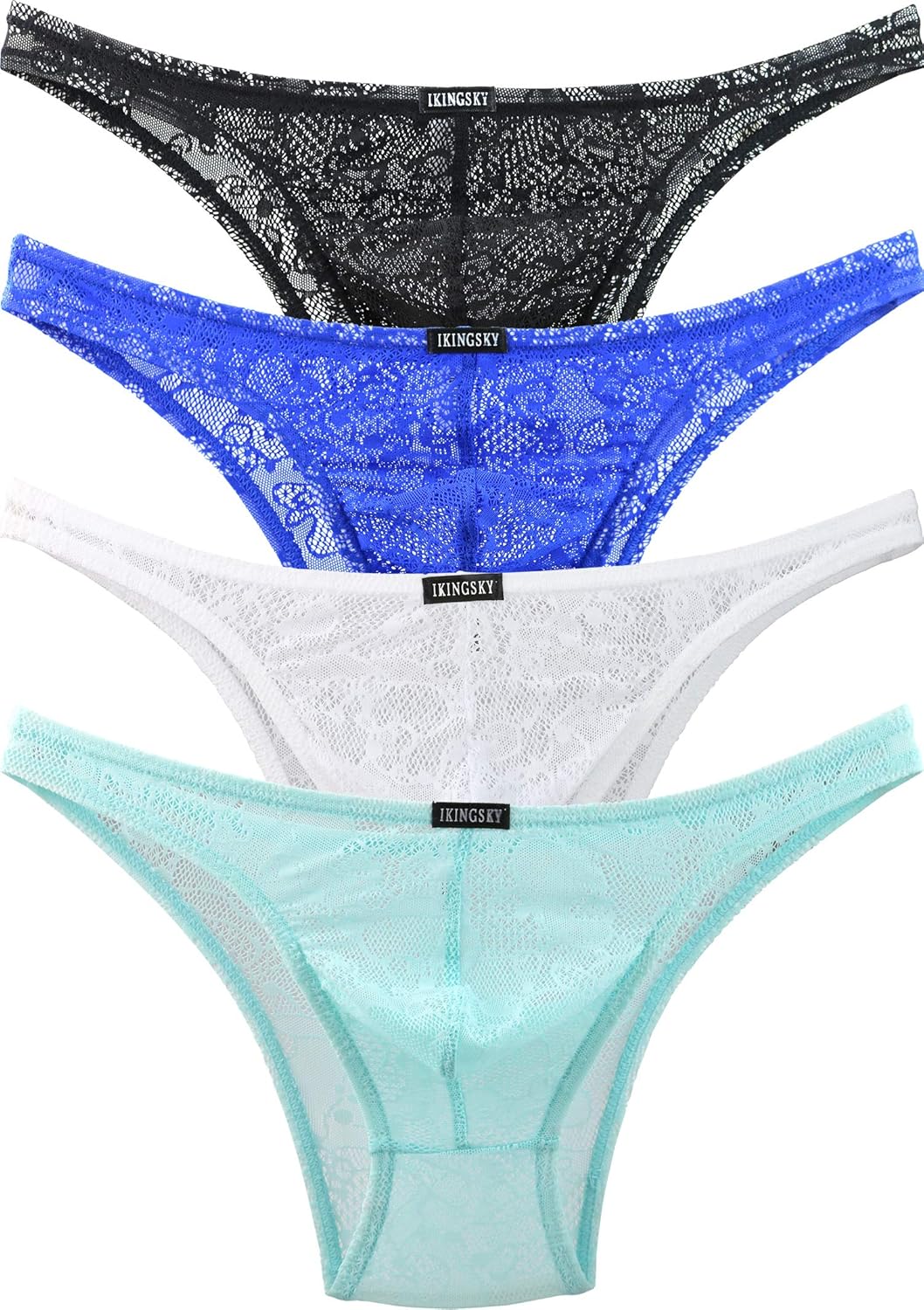 iKingsky Men's Sexy Brazilian Underwear Lace Pouch Bikini Under Panties