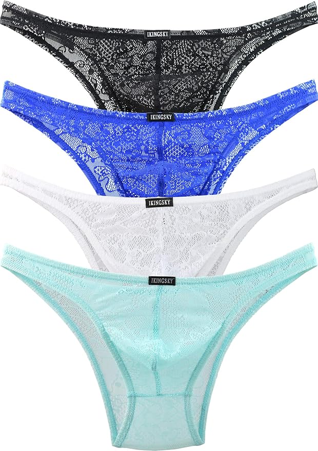 iKingsky Men's Sexy Brazilian Underwear Lace Pouch Bikini Under Panties