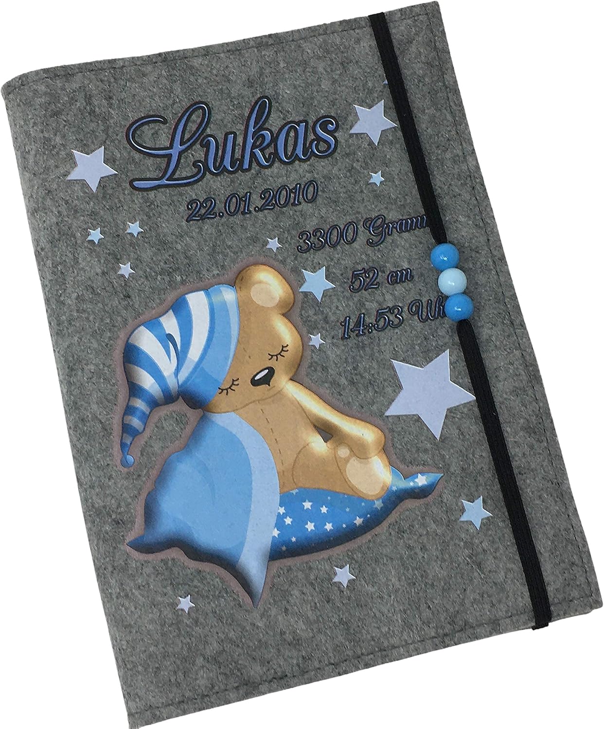 U Heft Hülle Filz mit Namen datum Impass fach Teddybäre Blau untersuchungsheft hülle