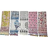 INDIANHANDICRAFTS 5 Pc Mix Lot Indian Hand Block Print Scarves,Jipuri Stole Cotton Scarf Women Scarves Size 22x72 Inch Women Party Wear Stole Long Pareo