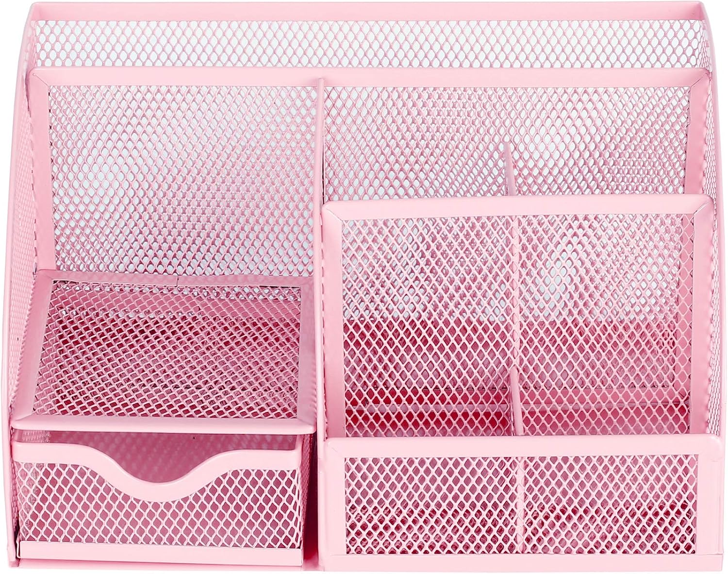 EXERZ Desk Organiser/Mesh Desk Tidy Caddy/Pencil Holder Multifunctional with 7 Compartments- Light Pink - Image 4