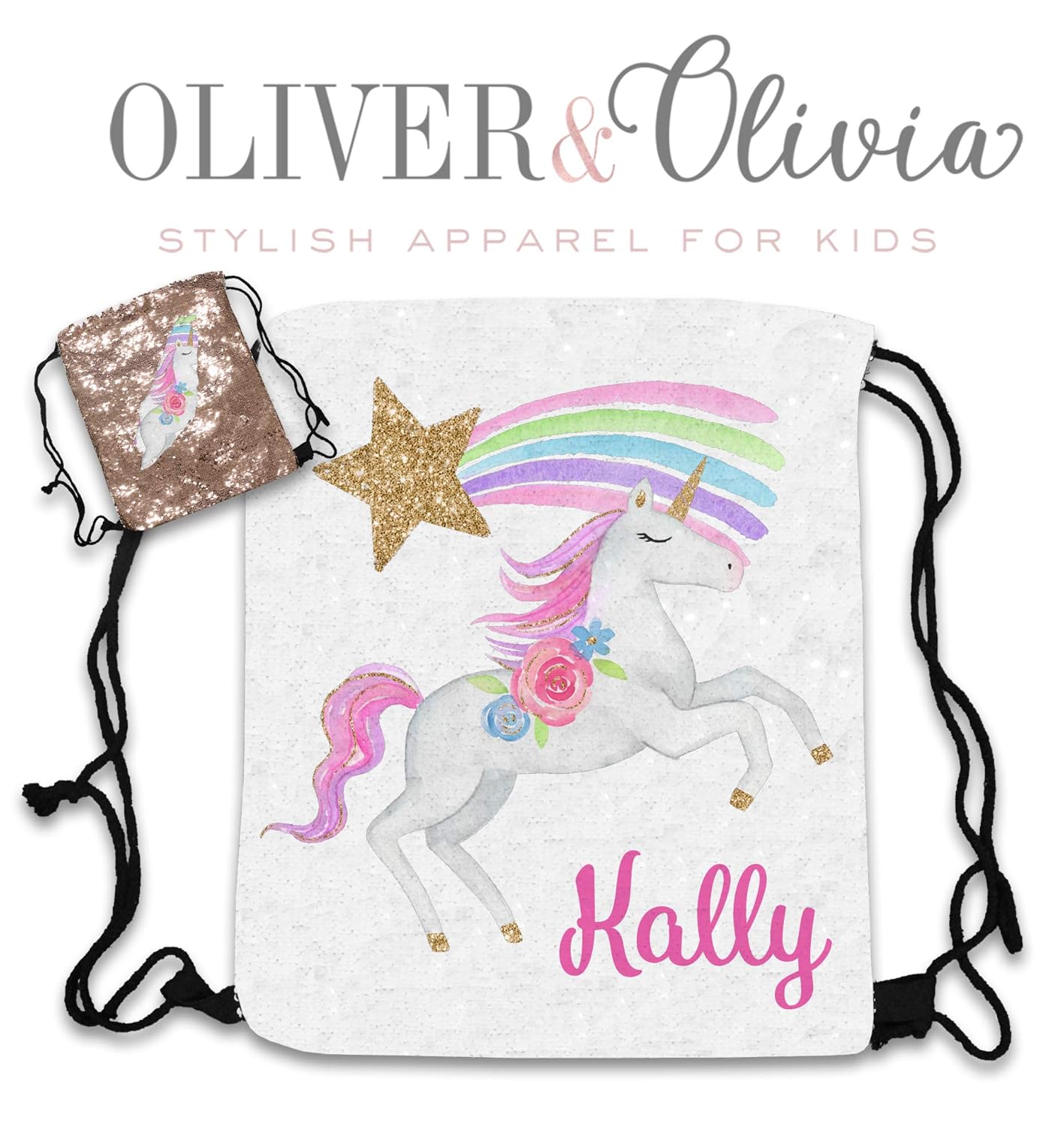 personalized unicorn drawstring sequin backpack