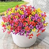 Homsunny Artificial Fake Flowers Plants for Outdoors - 12 Bundles Fake Plants Faux Silk Flowers Outside, UV Resistant for Planter Front, Porch, Garden, Patio, Spring Decor