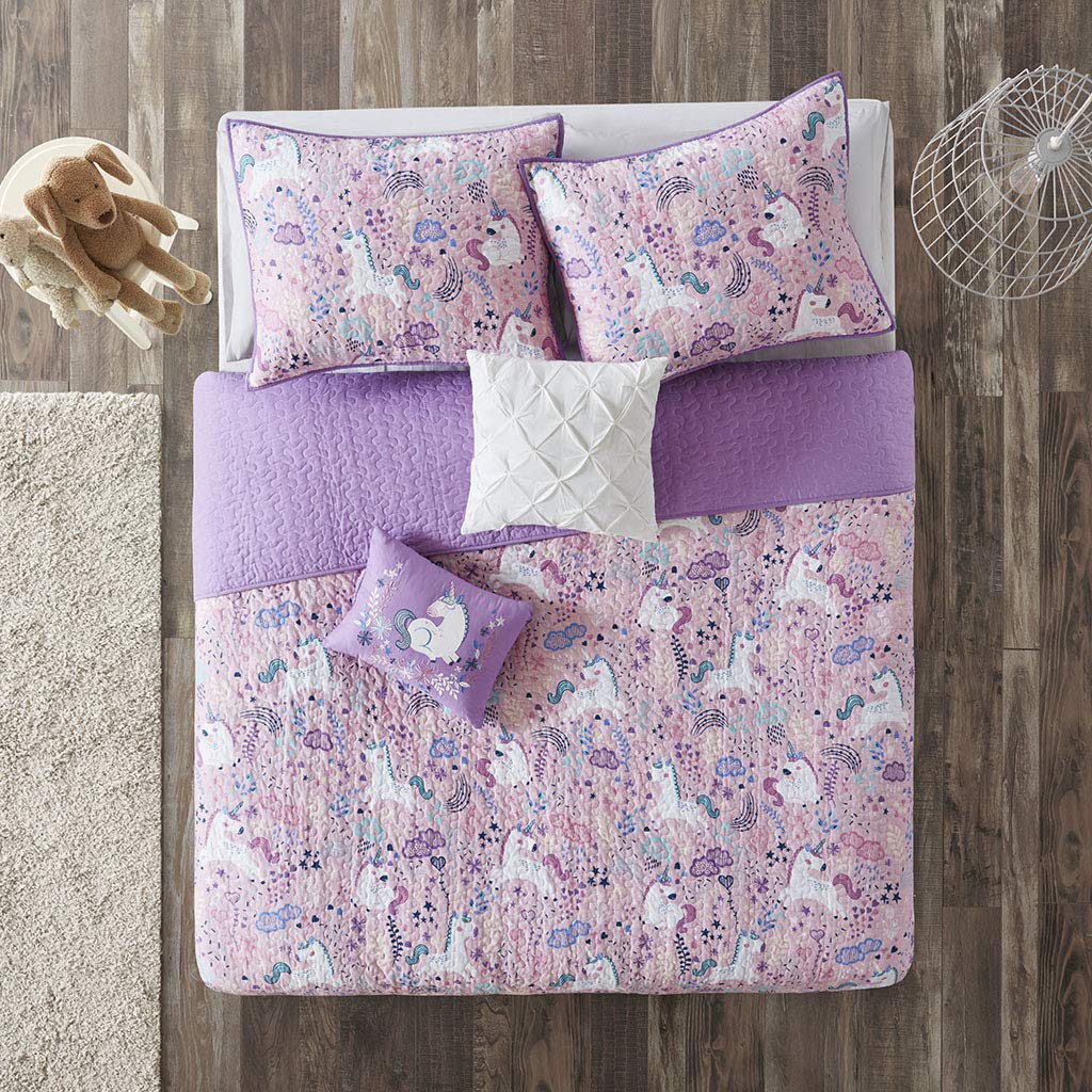Unicorns Purple Aqua 4 Piece Kids Girls Quilts 100 Cotton Quilt Sets Coverlet Urban Habitat Kids Lola Twin Twin Xl Bedding For Girls Quilt Set Kids Furniture Decor Storage Bedding Slumber