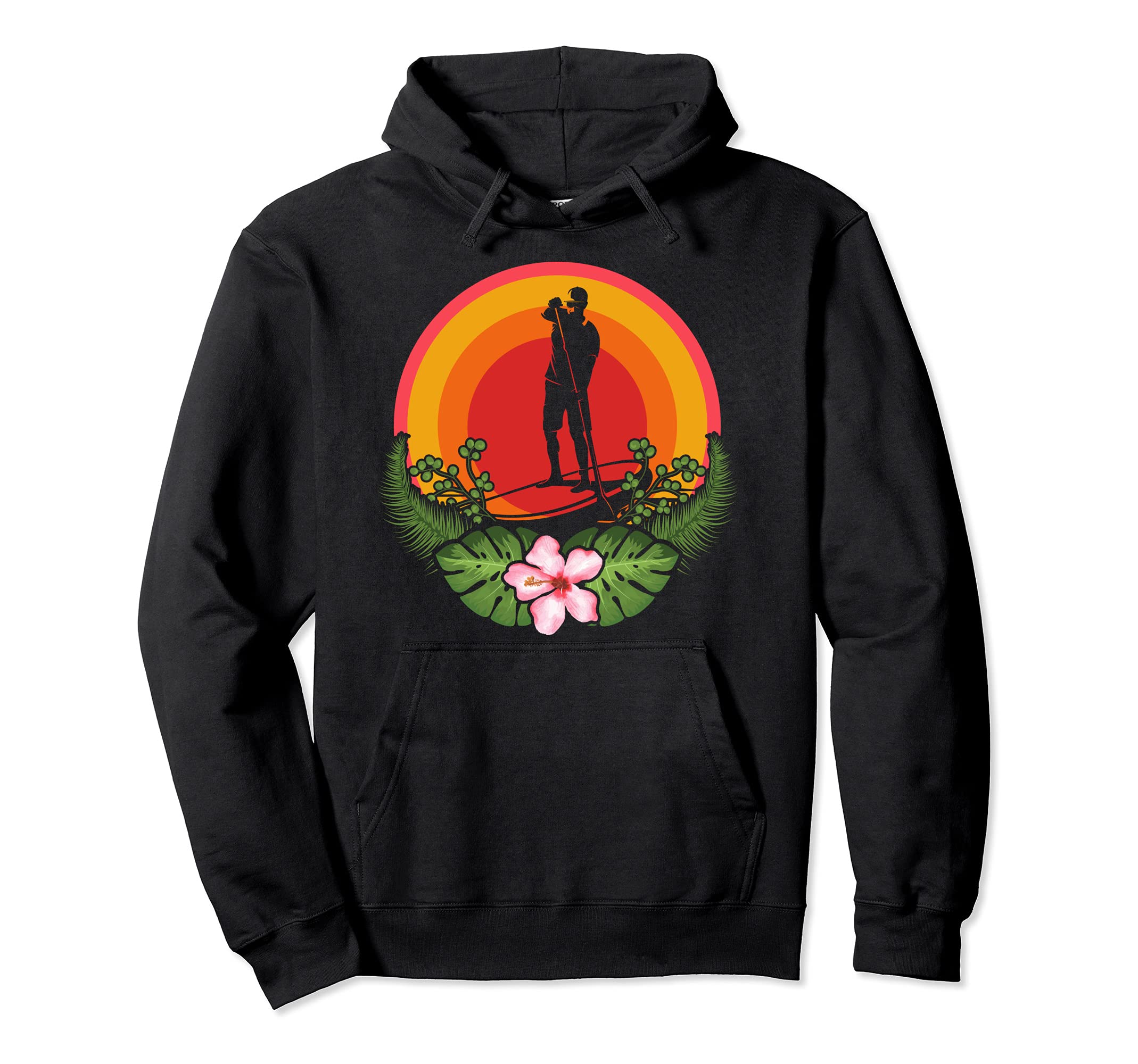 Stand Up Paddling Tropical Sunset Flowers Paddleboarder SUP Pullover Hoodie