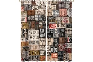 GoDazzling USA Car Blackout Curtains Window, Retro Art Auto Car License Plates Window Drapes, for Home Decoration Suitable for Living Room Bedroom 42x54in 2 Panels