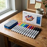 Volcanics Whiteboard Pens 12 Pack Fine Tip Dry Erase Markers Magnetic Eraser view 3