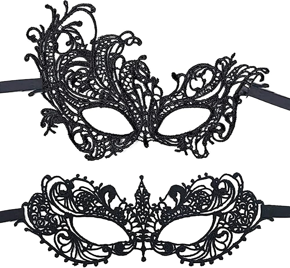 IRYNA 2 Pcs Black Lace Venetian Carnival Masks - Women Half Face Masquerade