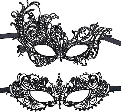 IRYNA 2 Pcs Black Lace Venetian Carnival Masks - Women Half Face Masquerade