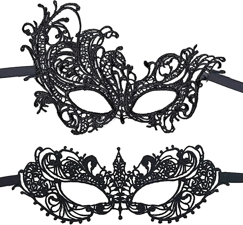 IRYNA 2 Pcs Black Lace Venetian Carnival Masks - Women Half Face Masquerade