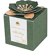 FEIYI 20 PCS Favor Boxes, 3 In 1 Olive Green Candy Boxes with Floral Decor, White Thank You Tags Gold Foil Print Gift wrapping for Wedding, Baby Shower, Birthday, Decorations Party - 2.55x2.55x2.55