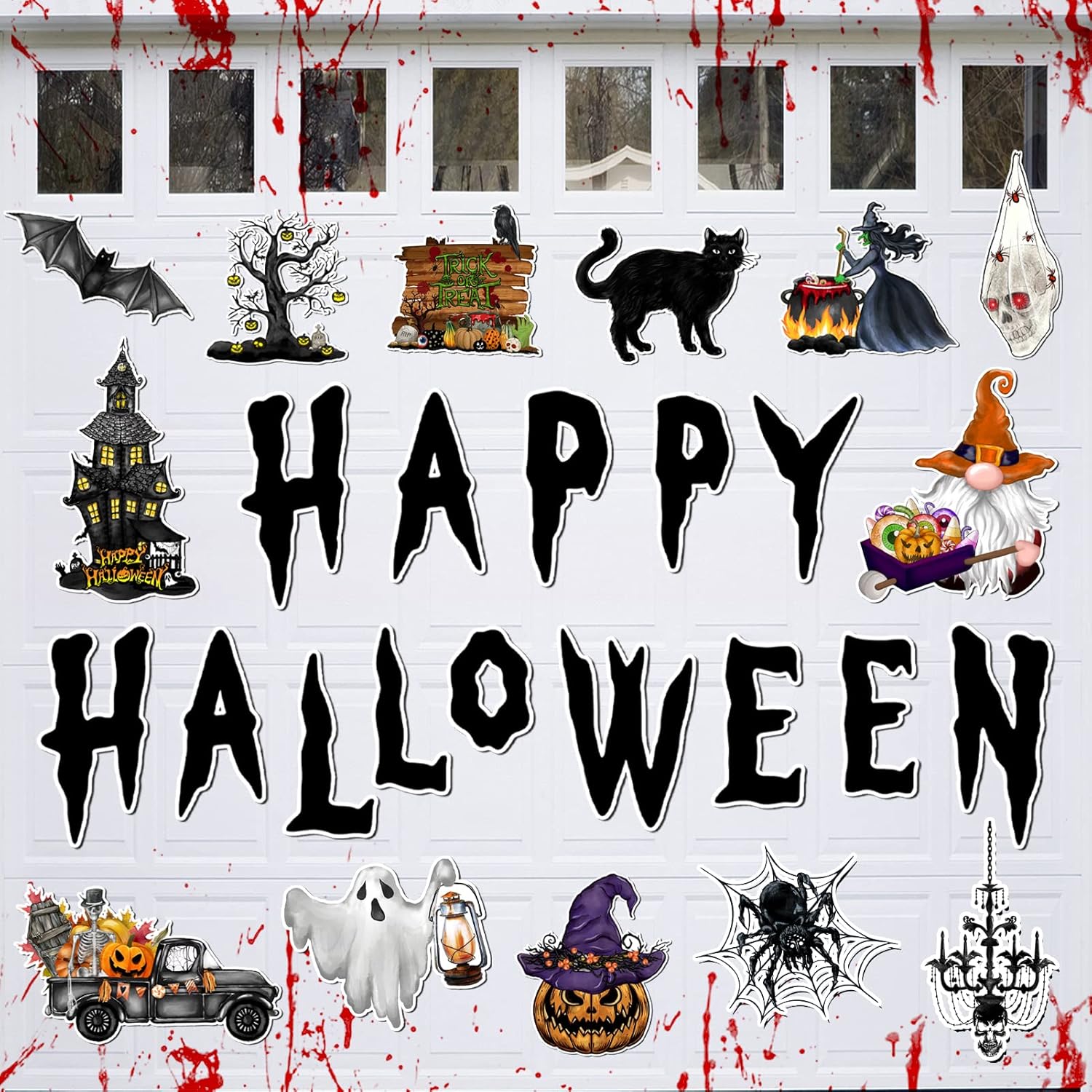 Garage Door Decorations - Halloween Garage Door Decoration Magnets 27Pcs, Waterproof Happy Halloween Garage Door Decor Set, Holiday Magnetic Refrigerator Sticker Car Magnets Bat Halloween Outdoor Decorations