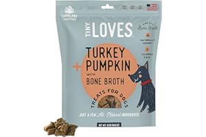 Farmland Traditions Tiny Loves Jerky Trainer Treats for Dogs w/Bone Broth (Turkey & Pumpkin, 6 oz.)
