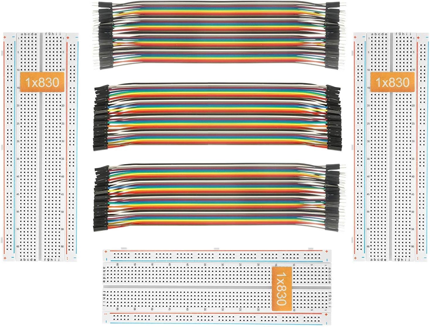 DEYUE 3 Set Standard Jumper Wires Plus 3 Set of Solderless Prototype Breadboard 830 tie Points Breadboard | 3 Set of M/F, M/M, F/F - Each 40pin Electronic Jumpers Wire