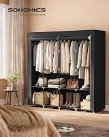 SONGMICS Portable Clothes Wardrobe, Large Capacity, 4 Rails, Black view 2