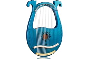 LVPETS Lyre Harp 16 Metal Strings Mahogany Helio Pattern Classic Harp with Gig Bag Gifts for Amateur and Beginner (Blue)