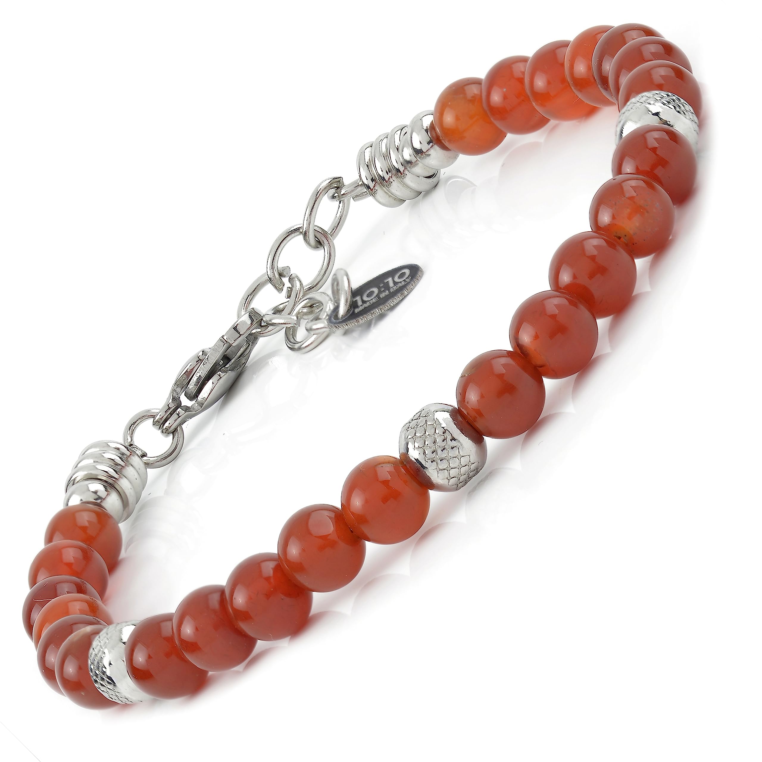 10:10 Jewels Men's and Women's Bracelet with 0,25 inch Natural Carnelian Stones, Male or Female Bracelet with Diamond Beads in Stainless Steel and Very Resistant, Made in Italy