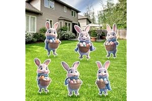 YOYNIIRE 6 PCS Easter Bunny Decorations Outdoor Easter Garden Bunny Signs Spring Home Decor Outdoor Corrugated Plastic with Metal Stake Waterproof Garden Front Yard Lawn Signage