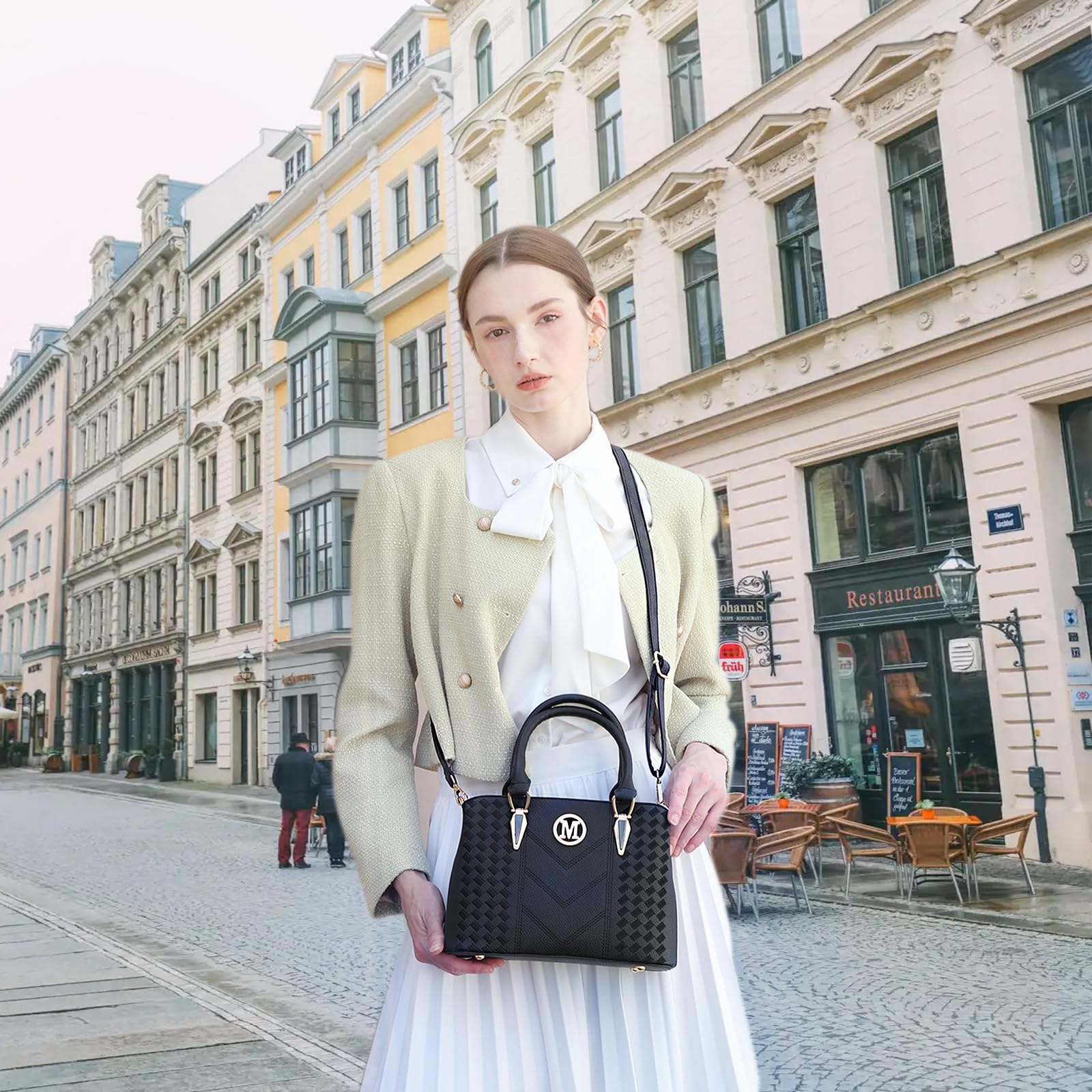 Miss Lulu Women's Medium Classic Handbag Shoulder Bag with Lychee Pattern Multiple Inner Pockets Shoulder Bag Work Leisure Everyday Bag