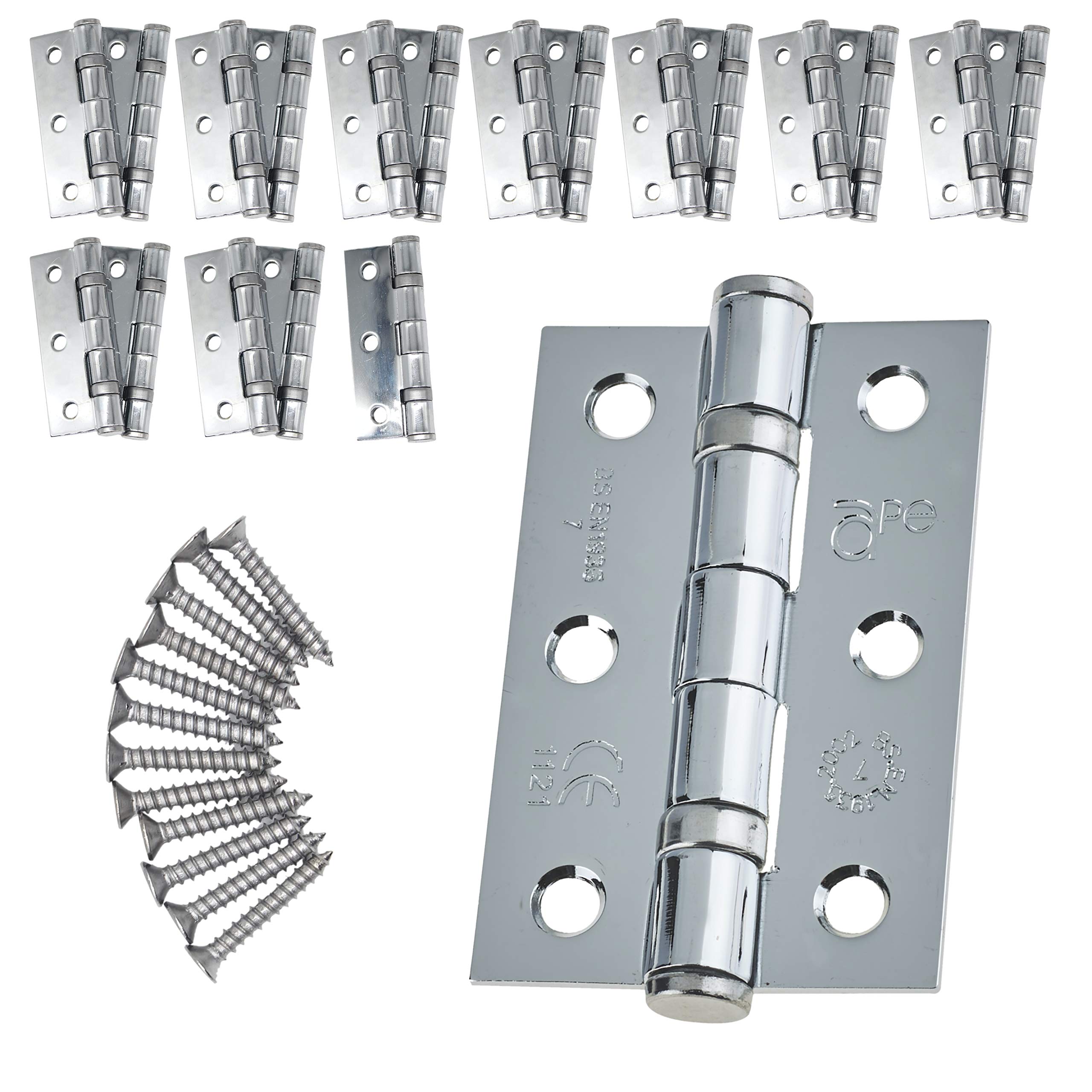 Door Hinge 3" / 76mm Polished Chrome Ball Bearing Washer CE Grade 7 for Fire Door 10 Pair