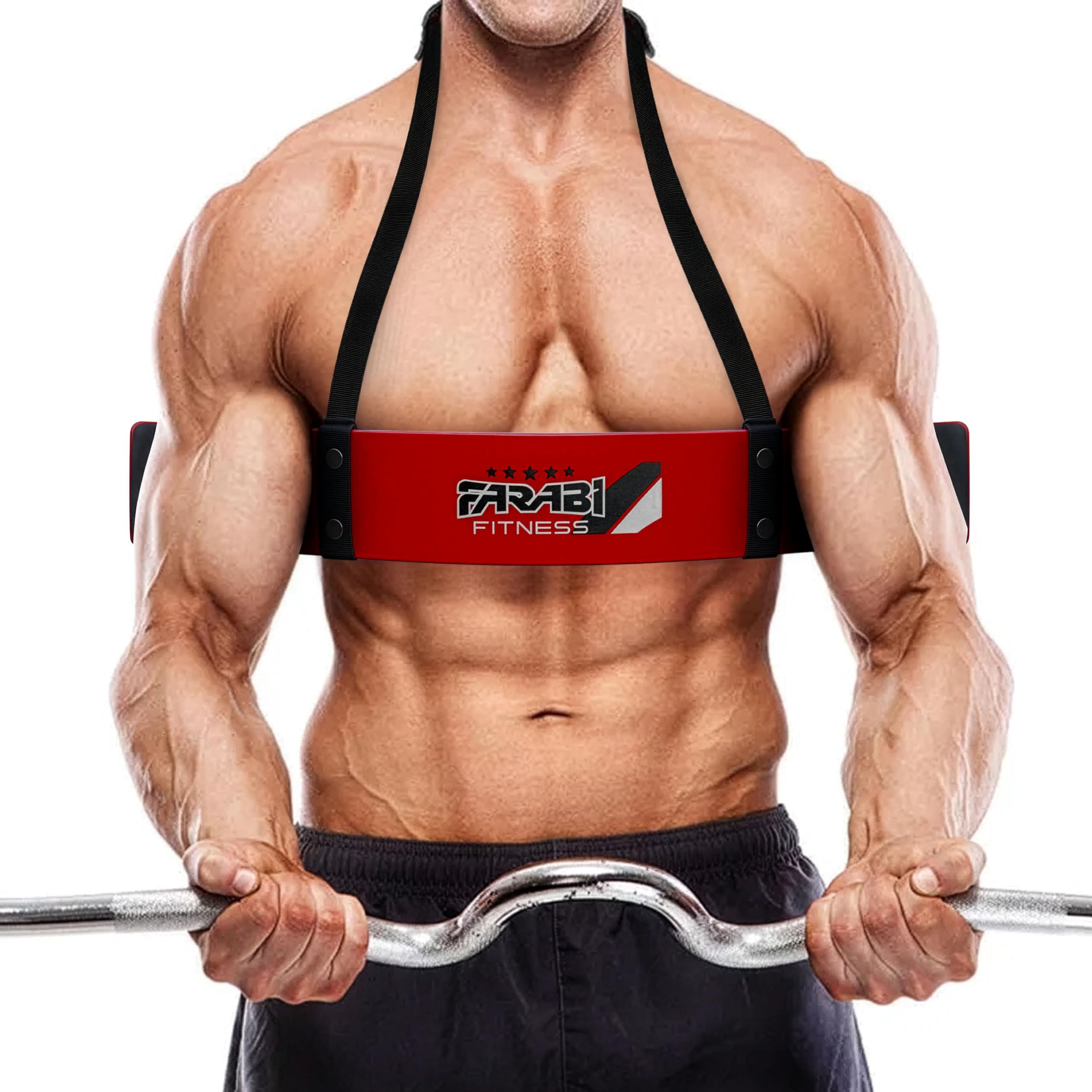 Farabi Fitness Weightlifting Arm Blaster Biceps Isolator Gym Support Straps Wraps (Red)