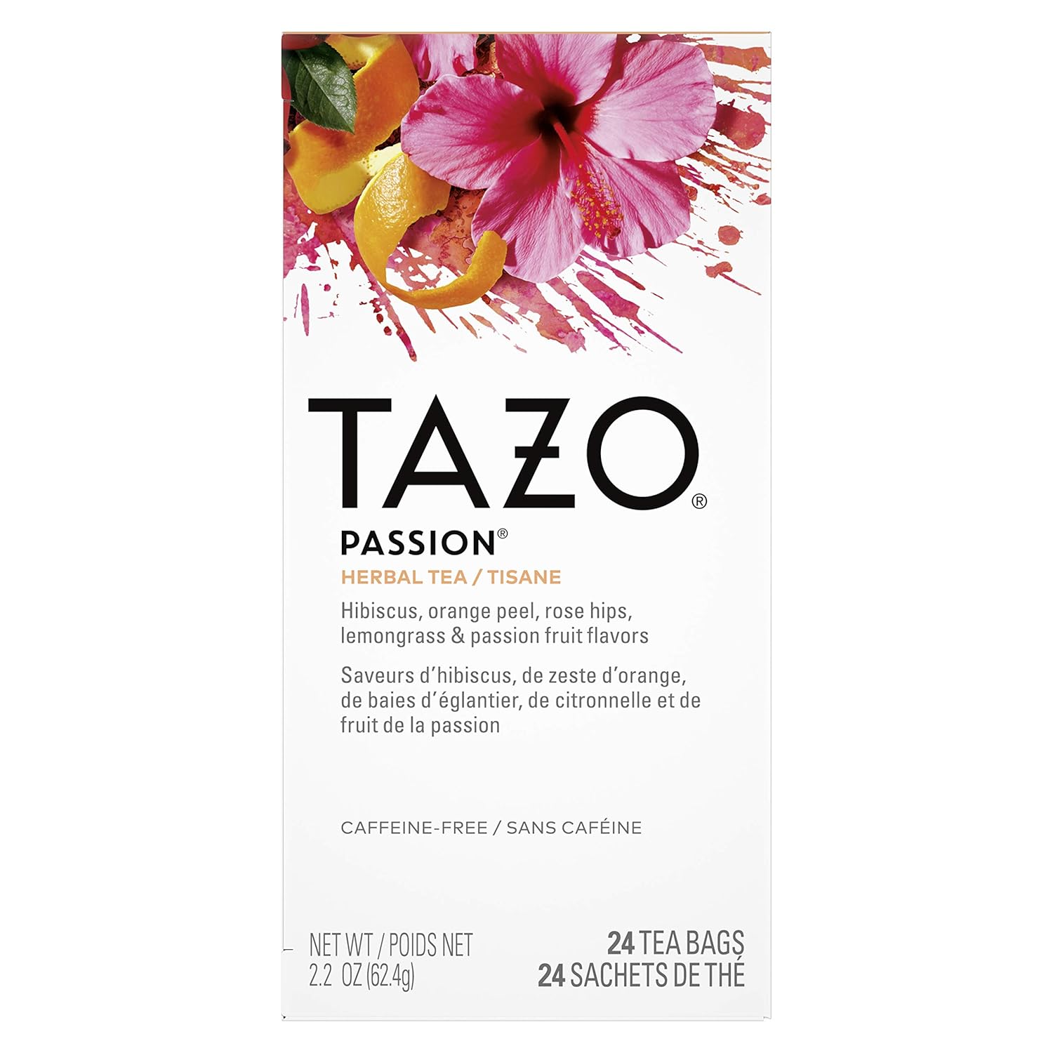 TAZO Passion Enveloped Hot Tea Bags Herbal, Caffeine Free, Non GMO, 24 count, Pack of 6