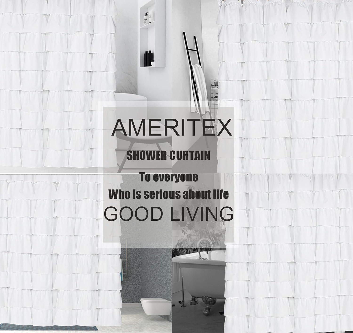 Ameritex Ruffle Shower Curtain Home Decor | Soft Polyester, Decorative Bathroom Accessories | Great for Showers & Bathtubs (72" x 72", White): Furniture & Decor