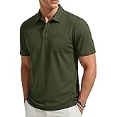 TACVASEN Men's Polo Shirts Short Sleeve with Pocket Cotton Pique T-Shirts 3 Buttons Casual Polo Moisture Wicking Golf Shirts