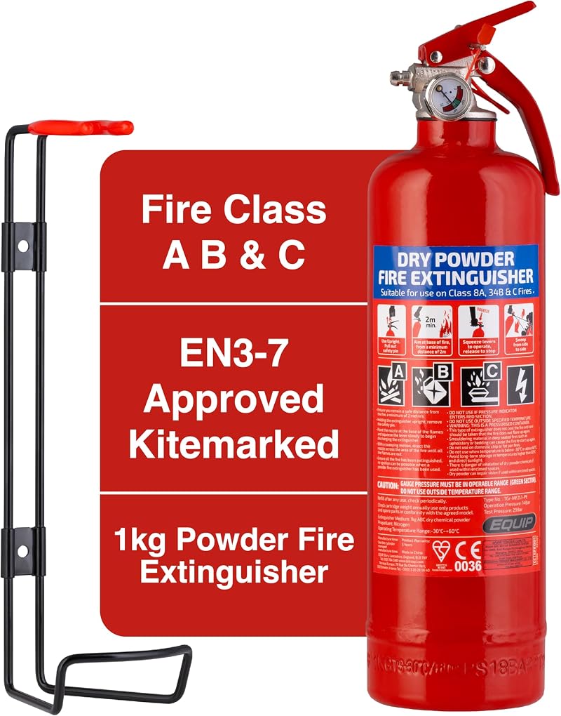 Equip 1KG ABC Dry Chemical Fire Extinguisher with Wall Bracket Home Car Use