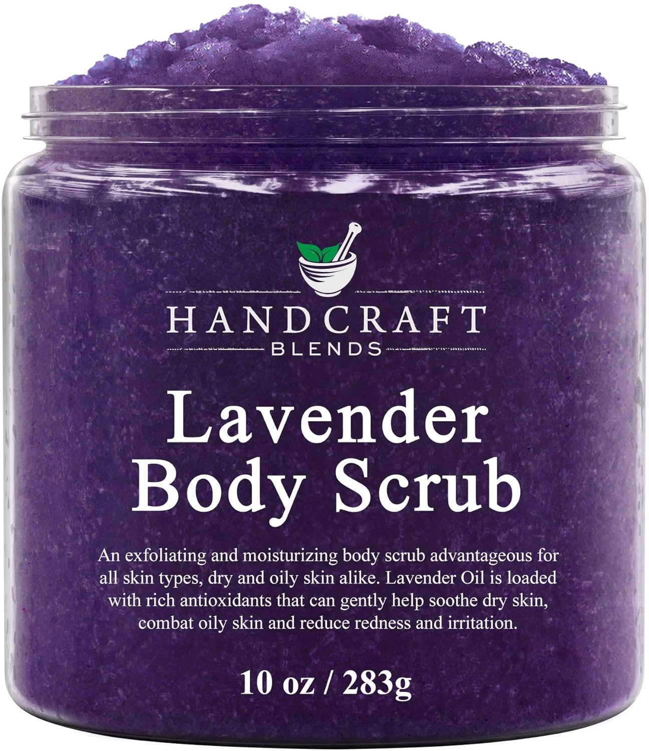 Handcraft Lavender Oil Body Scrub, Hand Scrub and Face Scrub - Dual Action Exfoliating and Moisturizing Full Body Scrub - Balance Dry Skin or Oily Skin - Helps Fight Acne and Signs of Aging - 10 oz