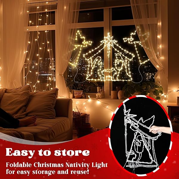 ELECTRICWISE 51″ CHRISTMAS WINDOW LIGHTS, LARGE NATIVITY SCENE AND ANGEL FOR WINDOW DECORATIONS, 346 LEDS LIGHT UP NATIVITY & STAR OF BETHLEHEM WITH TIMER FOR INDOOR & OUTDOOR WALL XMAS DECOR(WHITE)