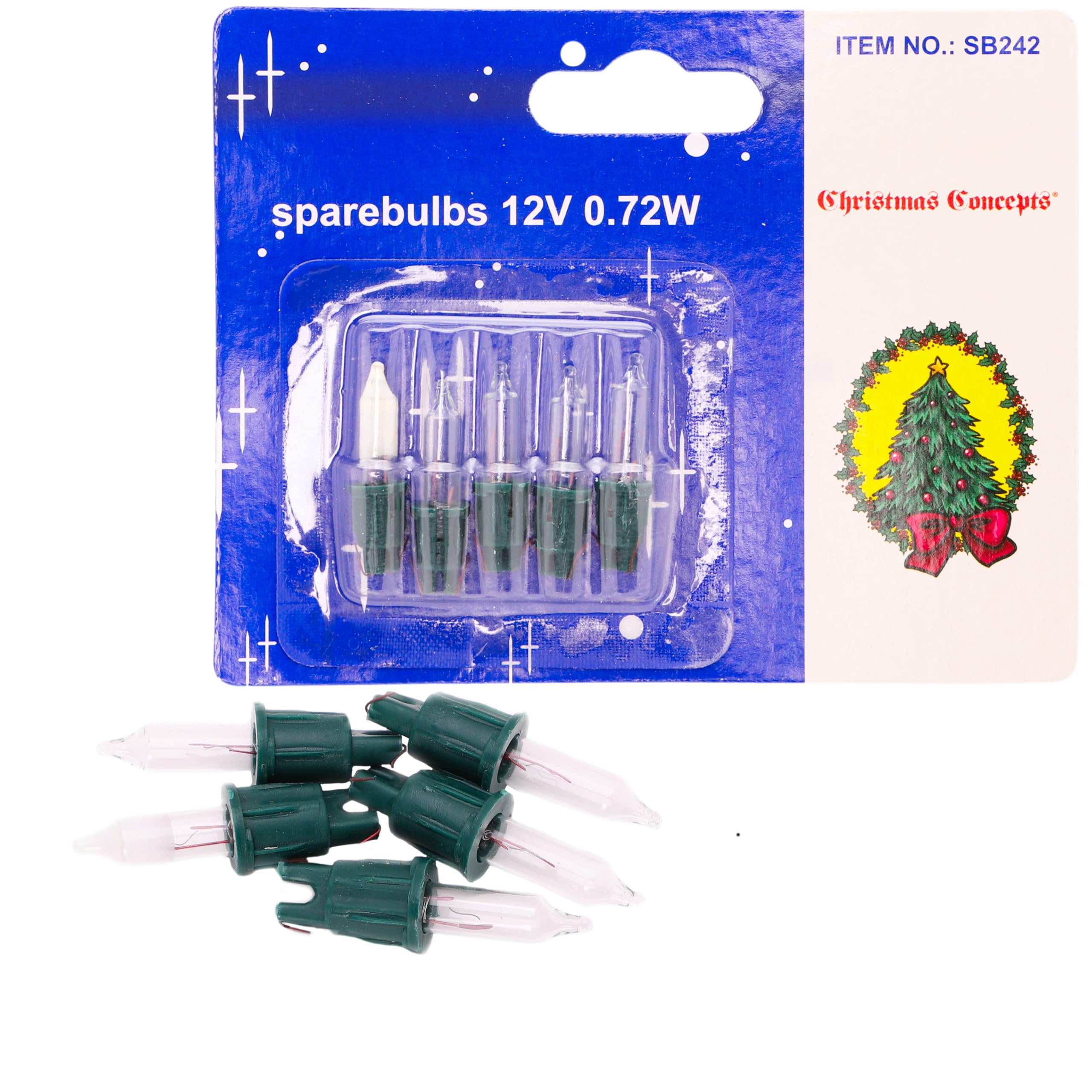 Christmas Concepts® Pack of 4 Clear Push in Spare Bulbs & 1 Fuse Bulb - 12V 0.72W - Replacement Bulbs, SB242-CC