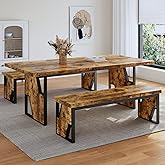 HIPIHOM 70.8" Wooden Dining Table with 2 Benches Kitchen Table and Chairs | Modern Table and Chairs set for 4-6 person, Thickened MDF Wooden Table with Dining Bench, for Living Dining Room, Office