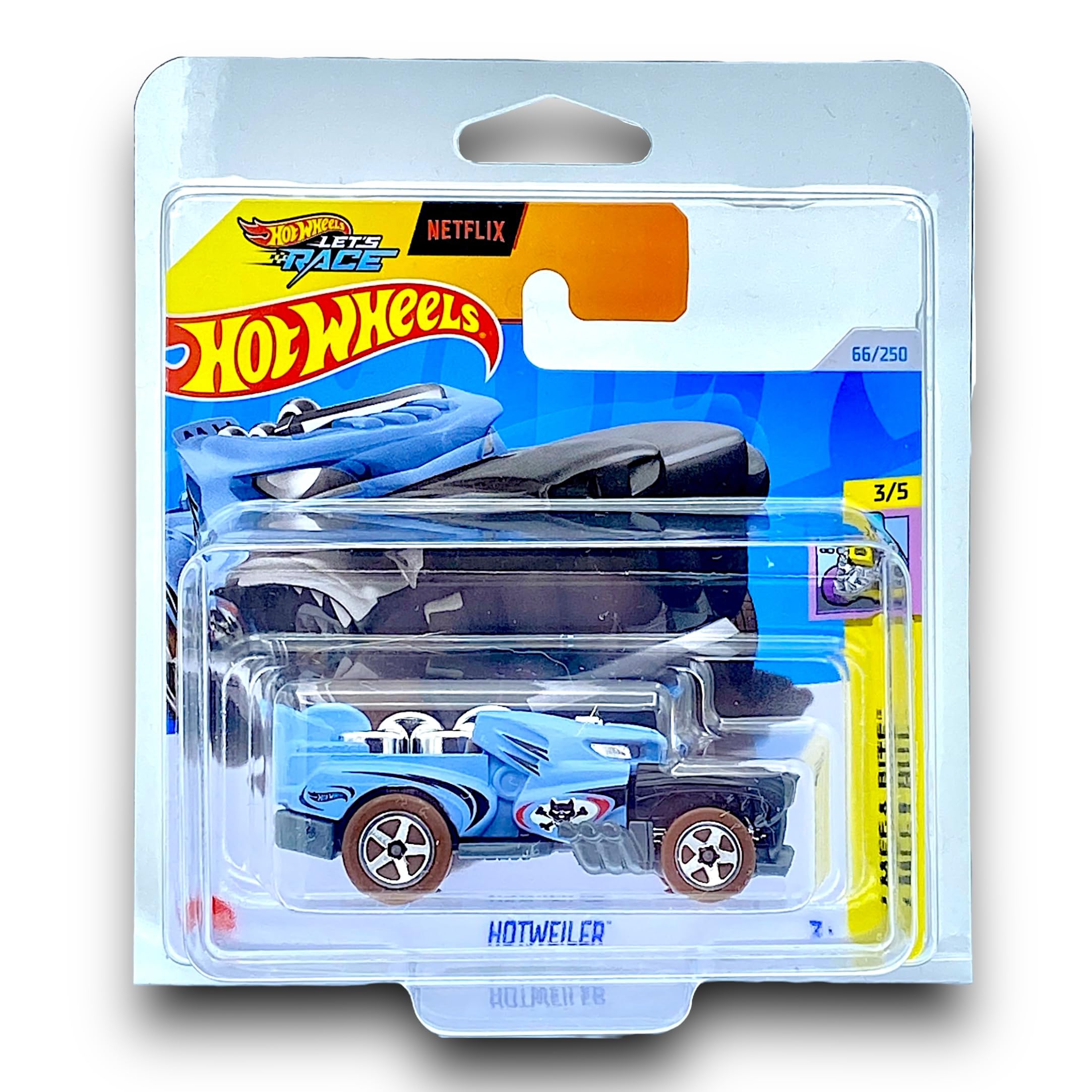 Hot Wheels Hotweiler (Light Blue, Brown & Black) 3/5 HW Mega Bite - 2024-66/250 (Short Card) - includes a KLAS Car Keeper Short Card Protector Case - HTC03