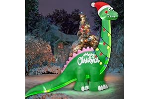 SIKADEER 10FT Giant Christmas Inflatable Dinosaur Decorations, IP68 Waterproof Fan Blow up flatables Outdoor Xmas Decor with Built-in White LED Lights for Holiday, Lawn, Party, Garden