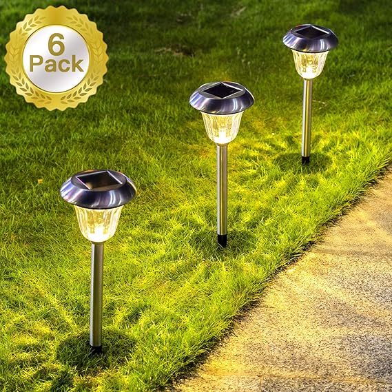 SUNWIND Solar Lights Outdoor, 6 Pack Stainless Steel
