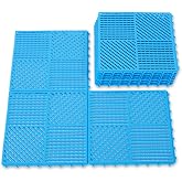 wiiiw 9 Pack Interlocking Rubber Floor Tiles Soft Non-Slip Outdoor Shower Mat with Drainage Holes for Slippery Areas, 12"&times;12" Blue