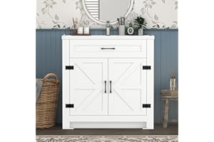 31.5" Bathroom Vanity with Sink, Farmhouse Bathroom Cabinet with Barn Doors Style, Modern Freestanding Small Vanity Combo for