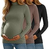 Sweetyweee 3 Pack Women's Maternity Shirts Ribbed Turtleneck Long Sleeve Slim Fit Pregnancy Tops Fall Casual Pregnant Sweater